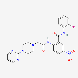molecular formula C23H22FN7O4 B4078021 N-(2-fluorophenyl)-5-nitro-2-[[2-(4-pyrimidin-2-ylpiperazin-1-yl)acetyl]amino]benzamide 