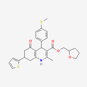 molecular formula C27H29NO4S2 B4078071 Tetrahydrofuran-2-ylmethyl 2-methyl-4-[4-(methylsulfanyl)phenyl]-5-oxo-7-(thiophen-2-yl)-1,4,5,6,7,8-hexahydroquinoline-3-carboxylate 