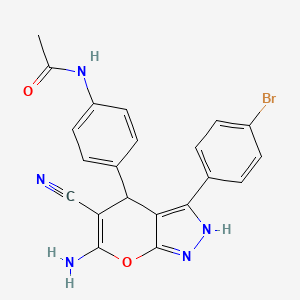 molecular formula C21H16BrN5O2 B4078257 N-[4-[6-amino-3-(4-bromophenyl)-5-cyano-2,4-dihydropyrano[2,3-c]pyrazol-4-yl]phenyl]acetamide 