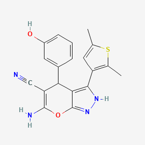 molecular formula C19H16N4O2S B4078271 6-amino-3-(2,5-dimethylthiophen-3-yl)-4-(3-hydroxyphenyl)-2,4-dihydropyrano[2,3-c]pyrazole-5-carbonitrile 
