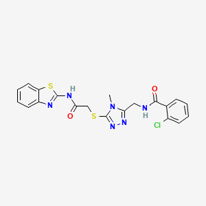 molecular formula C20H17ClN6O2S2 B4078526 N-[[5-[2-(1,3-benzothiazol-2-ylamino)-2-oxoethyl]sulfanyl-4-methyl-1,2,4-triazol-3-yl]methyl]-2-chlorobenzamide 