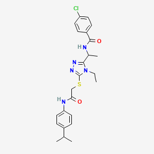 molecular formula C24H28ClN5O2S B4078762 4-chloro-N-(1-{4-ethyl-5-[(2-oxo-2-{[4-(propan-2-yl)phenyl]amino}ethyl)sulfanyl]-4H-1,2,4-triazol-3-yl}ethyl)benzamide 