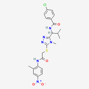 molecular formula C23H25ClN6O4S B4078769 4-chloro-N-{2-methyl-1-[4-methyl-5-({2-[(2-methyl-4-nitrophenyl)amino]-2-oxoethyl}sulfanyl)-4H-1,2,4-triazol-3-yl]propyl}benzamide 