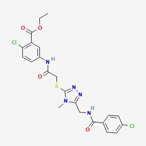 molecular formula C22H21Cl2N5O4S B4078871 ethyl 2-chloro-5-[({[5-({[(4-chlorophenyl)carbonyl]amino}methyl)-4-methyl-4H-1,2,4-triazol-3-yl]sulfanyl}acetyl)amino]benzoate 