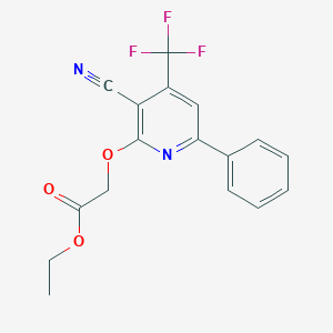 molecular formula C17H13F3N2O3 B407908 Ethyl {[3-cyano-6-phenyl-4-(trifluoromethyl)-2-pyridinyl]oxy}acetate 