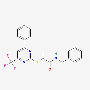 molecular formula C21H18F3N3OS B4079097 N-benzyl-2-{[4-phenyl-6-(trifluoromethyl)pyrimidin-2-yl]sulfanyl}propanamide 