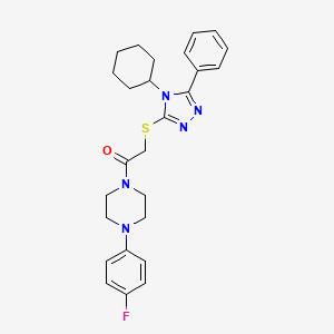 molecular formula C26H30FN5OS B4079242 2-[(4-CYCLOHEXYL-5-PHENYL-4H-1,2,4-TRIAZOL-3-YL)SULFANYL]-1-[4-(4-FLUOROPHENYL)PIPERAZINO]-1-ETHANONE 