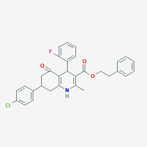 molecular formula C31H27ClFNO3 B407928 2-Phenylethyl 7-(4-chlorophenyl)-4-(2-fluorophenyl)-2-methyl-5-oxo-1,4,5,6,7,8-hexahydroquinoline-3-carboxylate 