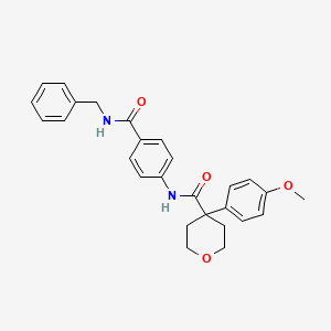 molecular formula C27H28N2O4 B4079370 N-[4-(benzylcarbamoyl)phenyl]-4-(4-methoxyphenyl)oxane-4-carboxamide 