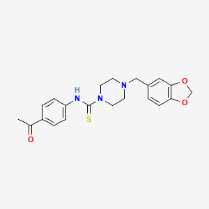molecular formula C21H23N3O3S B4079497 N-(4-acetylphenyl)-4-(1,3-benzodioxol-5-ylmethyl)piperazine-1-carbothioamide 