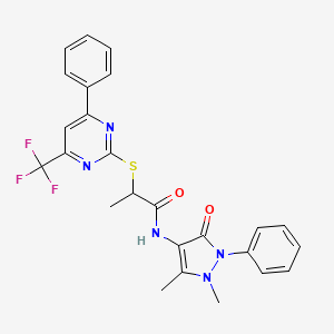 molecular formula C25H22F3N5O2S B4079636 N-(1,5-dimethyl-3-oxo-2-phenyl-2,3-dihydro-1H-pyrazol-4-yl)-2-{[4-phenyl-6-(trifluoromethyl)pyrimidin-2-yl]sulfanyl}propanamide 