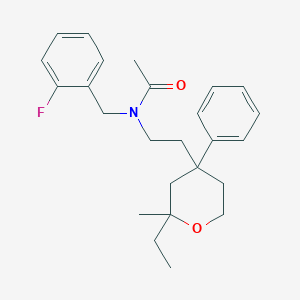 molecular formula C25H32FNO2 B4079672 N-[2-(2-ethyl-2-methyl-4-phenyloxan-4-yl)ethyl]-N-[(2-fluorophenyl)methyl]acetamide 