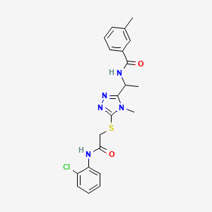 molecular formula C21H22ClN5O2S B4079740 N-{1-[5-({2-[(2-chlorophenyl)amino]-2-oxoethyl}sulfanyl)-4-methyl-4H-1,2,4-triazol-3-yl]ethyl}-3-methylbenzamide 