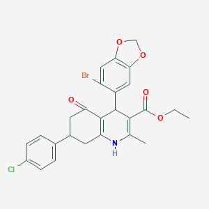molecular formula C26H23BrClNO5 B407979 ETHYL 4-(6-BROMO-2H-1,3-BENZODIOXOL-5-YL)-7-(4-CHLOROPHENYL)-2-METHYL-5-OXO-1,4,5,6,7,8-HEXAHYDROQUINOLINE-3-CARBOXYLATE 