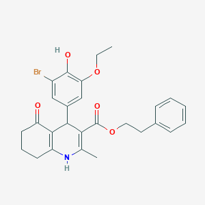 molecular formula C27H28BrNO5 B407984 2-Phenylethyl 4-(3-bromo-5-ethoxy-4-hydroxyphenyl)-2-methyl-5-oxo-1,4,5,6,7,8-hexahydroquinoline-3-carboxylate 