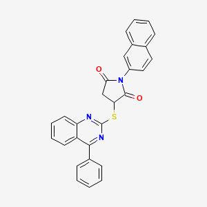 molecular formula C28H19N3O2S B4079858 1-(Naphthalen-2-yl)-3-[(4-phenylquinazolin-2-yl)sulfanyl]pyrrolidine-2,5-dione 