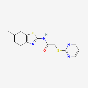 molecular formula C14H16N4OS2 B4079887 N-(6-methyl-4,5,6,7-tetrahydro-1,3-benzothiazol-2-yl)-2-(pyrimidin-2-ylsulfanyl)acetamide 