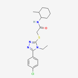 molecular formula C19H25ClN4OS B4079918 2-{[5-(4-chlorophenyl)-4-ethyl-4H-1,2,4-triazol-3-yl]sulfanyl}-N-(2-methylcyclohexyl)acetamide 