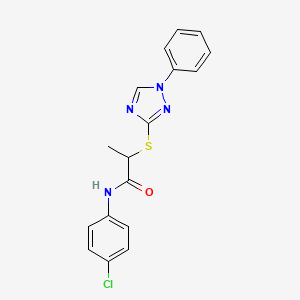 molecular formula C17H15ClN4OS B4080040 N~1~-(4-CHLOROPHENYL)-2-[(1-PHENYL-1H-1,2,4-TRIAZOL-3-YL)SULFANYL]PROPANAMIDE 