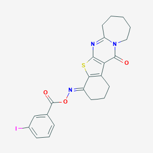 molecular formula C22H20IN3O3S B408018 [(E)-(10-oxo-18-thia-2,9-diazatetracyclo[9.7.0.03,9.012,17]octadeca-1(11),2,12(17)-trien-16-ylidene)amino] 3-iodobenzoate 