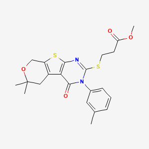 molecular formula C22H24N2O4S2 B4080233 methyl 3-[[12,12-dimethyl-4-(3-methylphenyl)-3-oxo-11-oxa-8-thia-4,6-diazatricyclo[7.4.0.02,7]trideca-1(9),2(7),5-trien-5-yl]sulfanyl]propanoate 