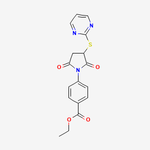 molecular formula C17H15N3O4S B4080265 Ethyl 4-[2,5-dioxo-3-(pyrimidin-2-ylsulfanyl)pyrrolidin-1-yl]benzoate 