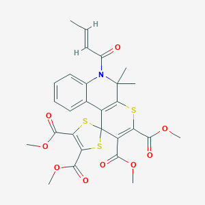 molecular formula C28H27NO9S3 B408070 tetramethyl 6'-(2-butenoyl)-5',5'-dimethyl-5',6'-dihydrospiro[1,3-dithiole-2,1'-(1'H)-thiopyrano[2,3-c]quinoline]-2',3',4,5-tetracarboxylate 