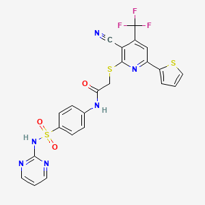 molecular formula C23H15F3N6O3S3 B4081069 2-[3-cyano-6-thiophen-2-yl-4-(trifluoromethyl)pyridin-2-yl]sulfanyl-N-[4-(pyrimidin-2-ylsulfamoyl)phenyl]acetamide 