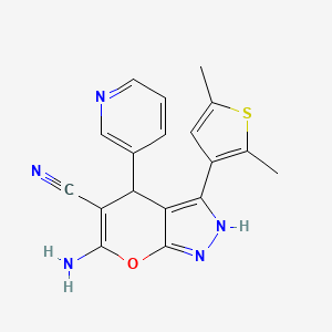 molecular formula C18H15N5OS B4081196 6-AMINO-3-(2,5-DIMETHYLTHIOPHEN-3-YL)-4-(PYRIDIN-3-YL)-1H,4H-PYRANO[2,3-C]PYRAZOLE-5-CARBONITRILE 