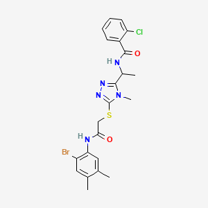 molecular formula C22H23BrClN5O2S B4081581 N-{1-[5-({2-[(2-bromo-4,5-dimethylphenyl)amino]-2-oxoethyl}sulfanyl)-4-methyl-4H-1,2,4-triazol-3-yl]ethyl}-2-chlorobenzamide 