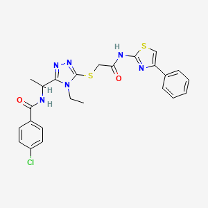 molecular formula C24H23ClN6O2S2 B4081601 4-chloro-N-[1-[4-ethyl-5-[2-oxo-2-[(4-phenyl-1,3-thiazol-2-yl)amino]ethyl]sulfanyl-1,2,4-triazol-3-yl]ethyl]benzamide 