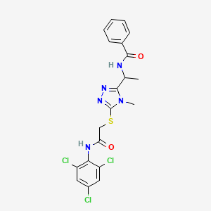 molecular formula C20H18Cl3N5O2S B4081626 N-{1-[4-methyl-5-({2-oxo-2-[(2,4,6-trichlorophenyl)amino]ethyl}sulfanyl)-4H-1,2,4-triazol-3-yl]ethyl}benzamide 
