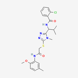 molecular formula C24H28ClN5O3S B4081691 2-chloro-N-{1-[5-({2-[(2-methoxy-5-methylphenyl)amino]-2-oxoethyl}sulfanyl)-4-methyl-4H-1,2,4-triazol-3-yl]-2-methylpropyl}benzamide 