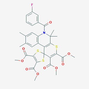 molecular formula C33H30FNO9S3 B408184 tetramethyl 6'-(3-fluorobenzoyl)-5',5',8',9'-tetramethyl-5',6'-dihydrospiro[1,3-dithiole-2,1'-(1'H)-thiopyrano[2,3-c]quinoline]-2',3',4,5-tetracarboxylate 