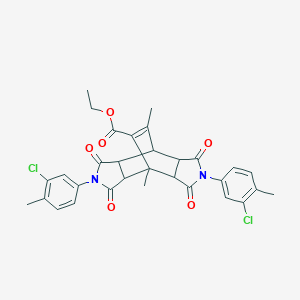molecular formula C31H28Cl2N2O6 B408191 Ethyl 4,10-bis(3-chloro-4-methylphenyl)-1,14-dimethyl-3,5,9,11-tetraoxo-4,10-diazatetracyclo[5.5.2.0~2,6~.0~8,12~]tetradec-13-ene-13-carboxylate 