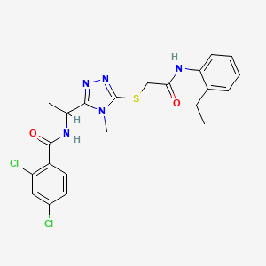 molecular formula C22H23Cl2N5O2S B4081980 2,4-dichloro-N-{1-[5-({2-[(2-ethylphenyl)amino]-2-oxoethyl}sulfanyl)-4-methyl-4H-1,2,4-triazol-3-yl]ethyl}benzamide 