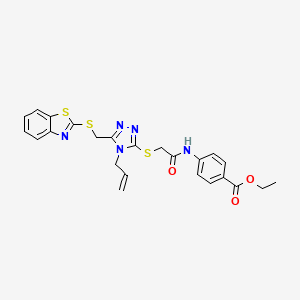 molecular formula C24H23N5O3S3 B4082122 Ethyl 4-{2-[5-(benzothiazol-2-ylthiomethyl)-4-prop-2-enyl-1,2,4-triazol-3-ylth io]acetylamino}benzoate 
