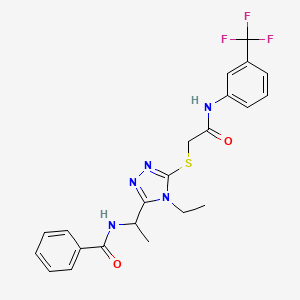 molecular formula C22H22F3N5O2S B4082282 N-(1-{4-ethyl-5-[(2-oxo-2-{[3-(trifluoromethyl)phenyl]amino}ethyl)sulfanyl]-4H-1,2,4-triazol-3-yl}ethyl)benzamide 