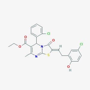 molecular formula C24H20Cl2N2O4S B408230 ethyl 2-[2-(5-chloro-2-hydroxyphenyl)ethylidene]-5-(2-chlorophenyl)-7-methyl-3-oxo-2,3-dihydro-5H-[1,3]thiazolo[3,2-a]pyrimidine-6-carboxylate 