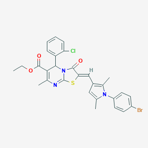 molecular formula C29H25BrClN3O3S B408232 ethyl 2-{[1-(4-bromophenyl)-2,5-dimethyl-1H-pyrrol-3-yl]methylene}-5-(2-chlorophenyl)-7-methyl-3-oxo-2,3-dihydro-5H-[1,3]thiazolo[3,2-a]pyrimidine-6-carboxylate 