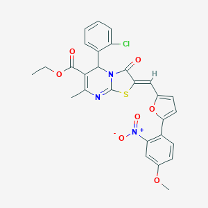molecular formula C28H22ClN3O7S B408237 ethyl 5-(2-chlorophenyl)-2-[(5-{2-nitro-4-methoxyphenyl}-2-furyl)methylene]-7-methyl-3-oxo-2,3-dihydro-5H-[1,3]thiazolo[3,2-a]pyrimidine-6-carboxylate 