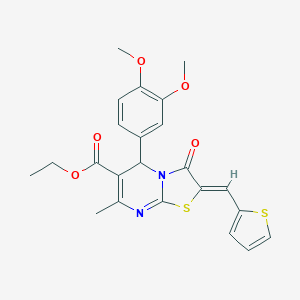 molecular formula C23H22N2O5S2 B408294 ethyl (2Z)-5-(3,4-dimethoxyphenyl)-7-methyl-3-oxo-2-(thiophen-2-ylmethylidene)-5H-[1,3]thiazolo[3,2-a]pyrimidine-6-carboxylate CAS No. 313068-92-7