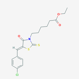 molecular formula C18H20ClNO3S2 B408303 (Z)-ethyl 6-(5-(4-chlorobenzylidene)-4-oxo-2-thioxothiazolidin-3-yl)hexanoate CAS No. 303027-84-1