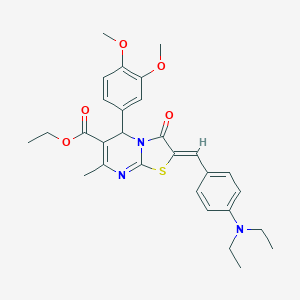 molecular formula C29H33N3O5S B408308 ETHYL (2Z)-2-{[4-(DIETHYLAMINO)PHENYL]METHYLIDENE}-5-(3,4-DIMETHOXYPHENYL)-7-METHYL-3-OXO-2H,3H,5H-[1,3]THIAZOLO[3,2-A]PYRIMIDINE-6-CARBOXYLATE 