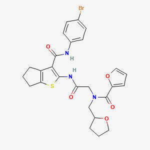 molecular formula C26H26BrN3O5S B4083262 N-[2-[[3-[(4-bromophenyl)carbamoyl]-5,6-dihydro-4H-cyclopenta[b]thiophen-2-yl]amino]-2-oxoethyl]-N-(oxolan-2-ylmethyl)furan-2-carboxamide 