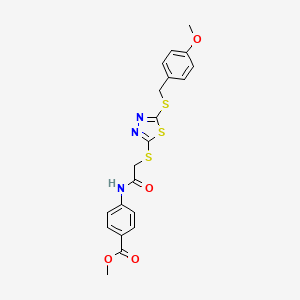 molecular formula C20H19N3O4S3 B4083347 Methyl 4-{[({5-[(4-methoxybenzyl)sulfanyl]-1,3,4-thiadiazol-2-yl}sulfanyl)acetyl]amino}benzoate 