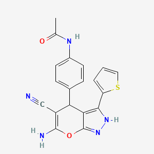 molecular formula C19H15N5O2S B4083538 N-[4-(6-amino-5-cyano-3-thiophen-2-yl-2,4-dihydropyrano[2,3-c]pyrazol-4-yl)phenyl]acetamide 