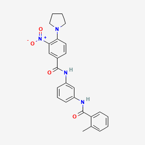 molecular formula C25H24N4O4 B4083575 N-(3-{[(2-methylphenyl)carbonyl]amino}phenyl)-3-nitro-4-(pyrrolidin-1-yl)benzamide 