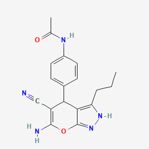 molecular formula C18H19N5O2 B4083763 N-[4-(6-amino-5-cyano-3-propyl-2,4-dihydropyrano[2,3-c]pyrazol-4-yl)phenyl]acetamide 
