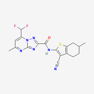 molecular formula C18H16F2N6OS B4083939 N~2~-(3-CYANO-6-METHYL-4,5,6,7-TETRAHYDRO-1-BENZOTHIOPHEN-2-YL)-7-(DIFLUOROMETHYL)-5-METHYL[1,2,4]TRIAZOLO[1,5-A]PYRIMIDINE-2-CARBOXAMIDE 